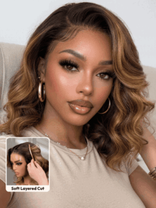 UNice Honey Blonde Highlights Water Curly Wig Bye-Bye Slip™ 7×5 Lace Closure Glueless Glam-Ready Festival Chic Short Curls Blonde Dimension